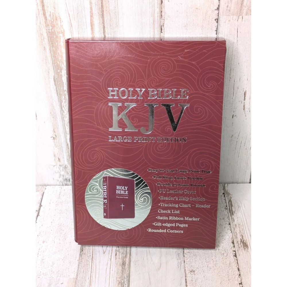 Large Print King James Version Bible New w/Red PU Leather Cover & Satin‎ Ribbon